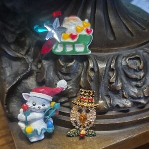 Vintage Kids 3 Christmas Holiday Brooch Bundle